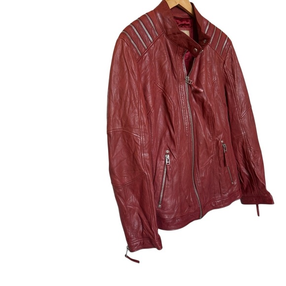 VTG! Wilsons Leather Women’s 2X Red Cafe Racer Motorcycle Jacket Zipper Accents - Picture 3 of 11